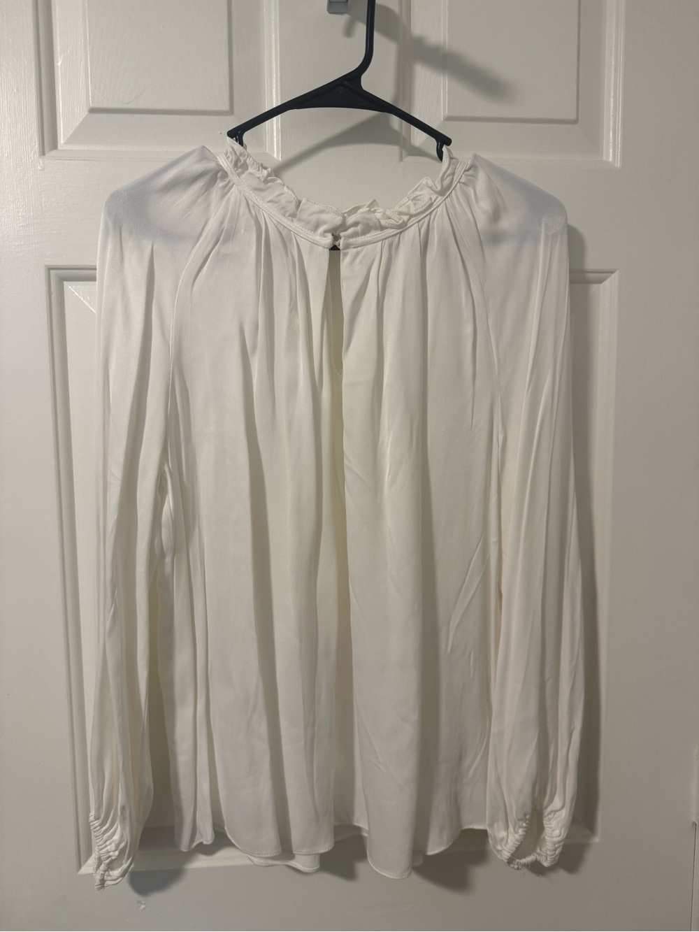 Max Studio Cream Long-Sleeve Ruffle-Neck Blouse